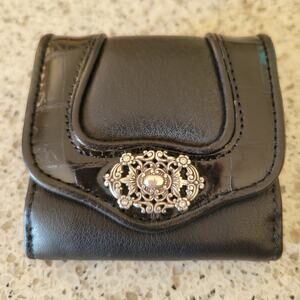 Brighton Smooth Embossed Leather Silver Hearts Mini Trifold Red Lined Wallet